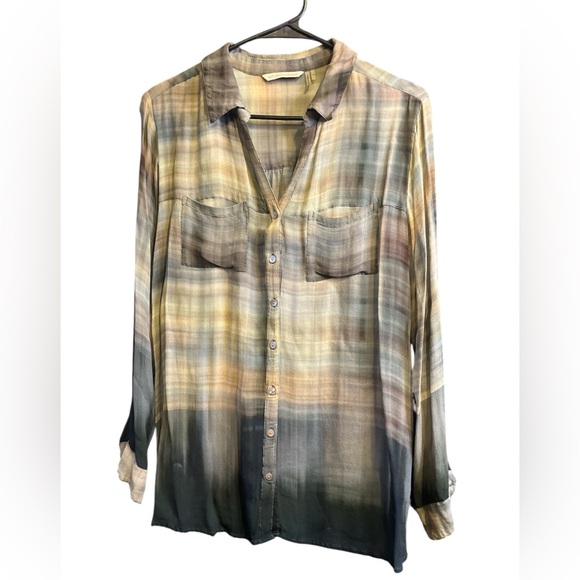 Soft Surroundings 1X Ombre Mother Of Pearl Button Up Shirt Roll Tab Long Sleeve - Picture 1 of 9